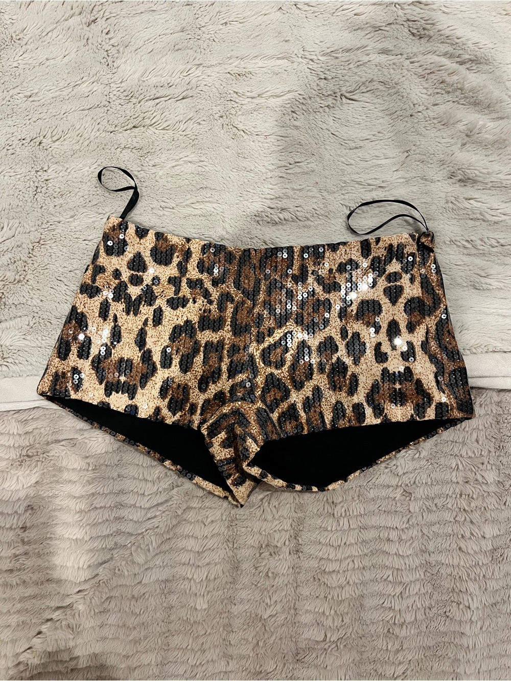 Edikted Sequin Leopard Print Shorts — Gold, Black, Brown